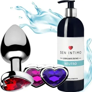Plug Anal Acero Corazón + Lubricante Intimo Natural 500 Ml